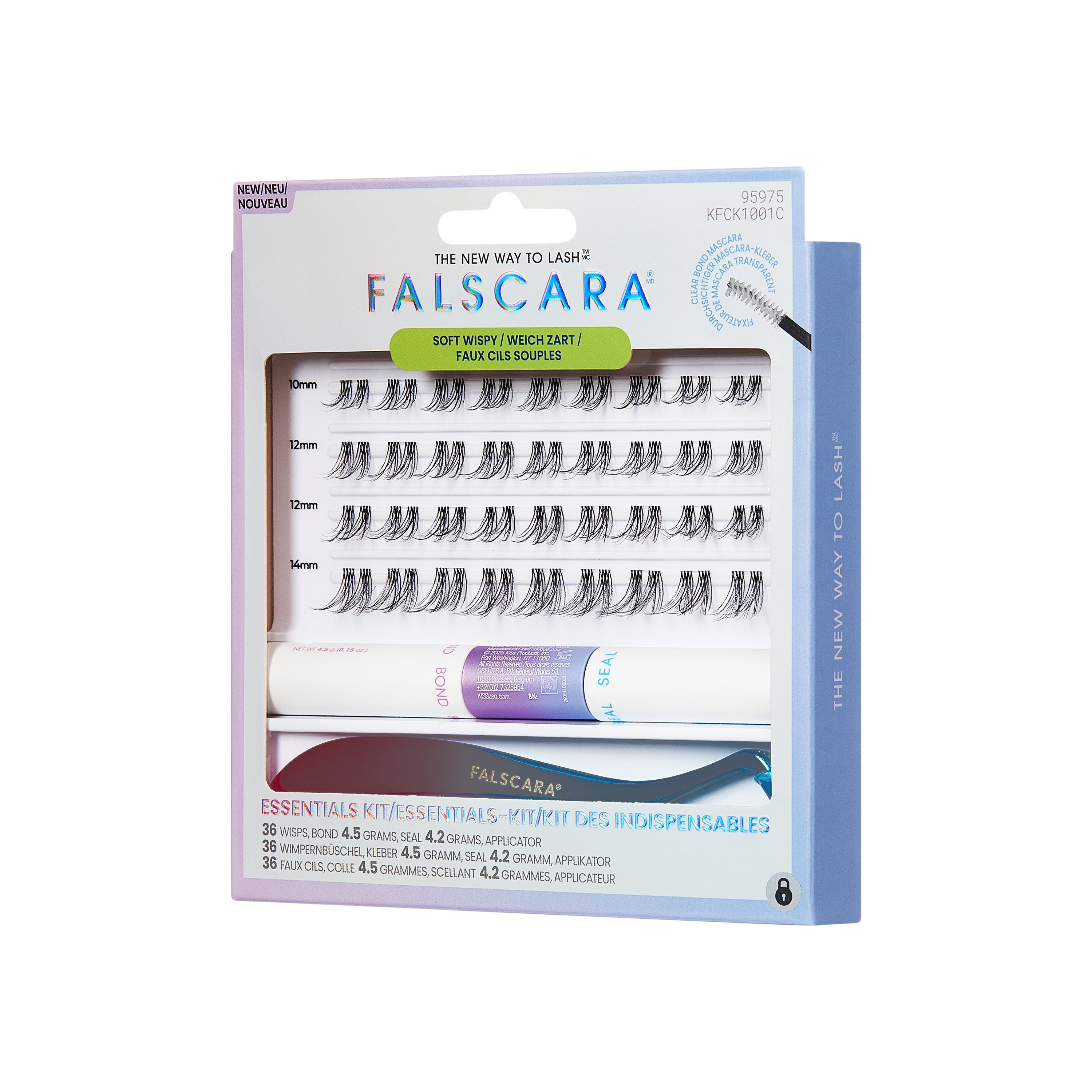 KISS FALSCARA Clear Band False Eyelashes, Lash Extension Kit, 36 Lash Clusters