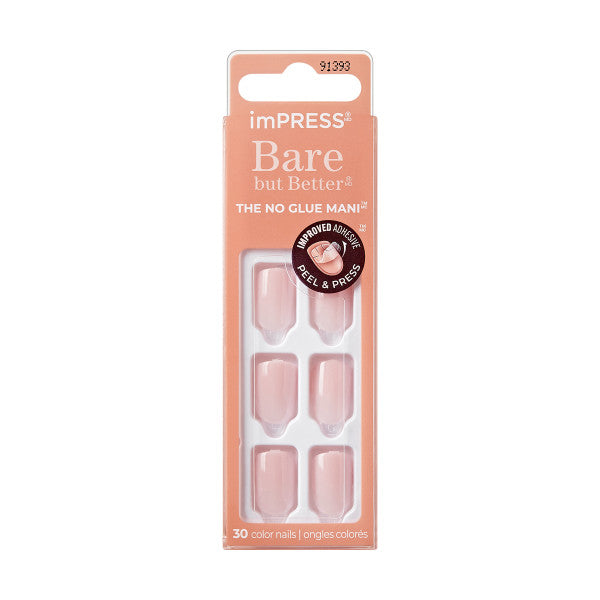imPRESS Color Bare but Better Press-On Nails, No Glue, Pink, Short Squoval, 33 Ct.