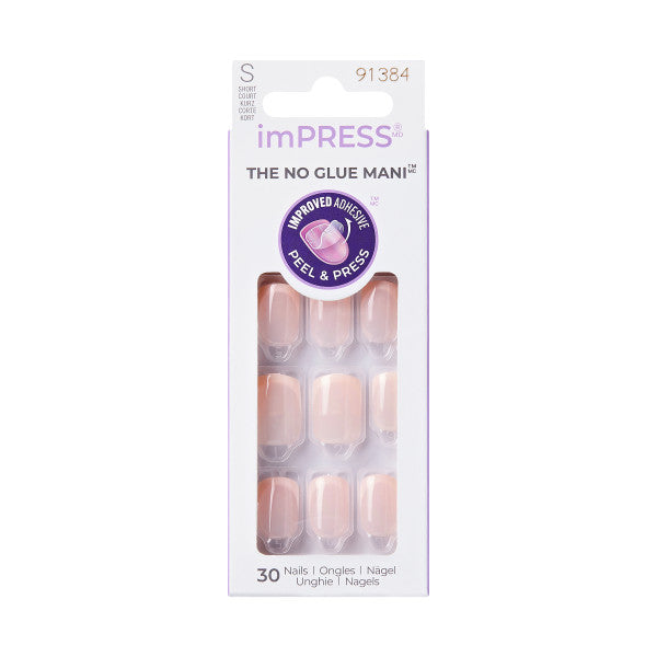 imPRESS Bare French Press-On Nails, No Glue Needed, White Tips, Short Square, 33 Ct.