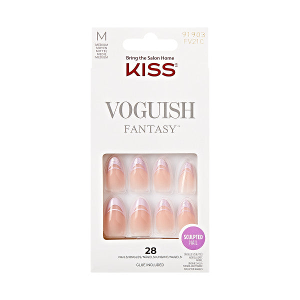 KISS Voguish Fantasy Press-On Nails, Pink, French Tips, Medium Almond, 31 Ct.