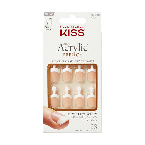 KISS Salon Acrylic French Press-On Nails, Power Play, White Tips, Short Square, 31 Ct.