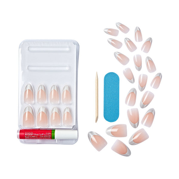 KISS Gel Fantasy Magnetic Press-On Nails, ‘North Coast’, Silver, Medium Almond, 31 Pieces