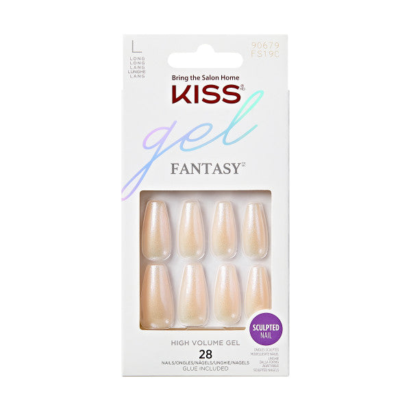 KISS Gel Fantasy Sculpted Press-On Nails, Pearl, Long Length, Coffin Shape, 31 Ct.