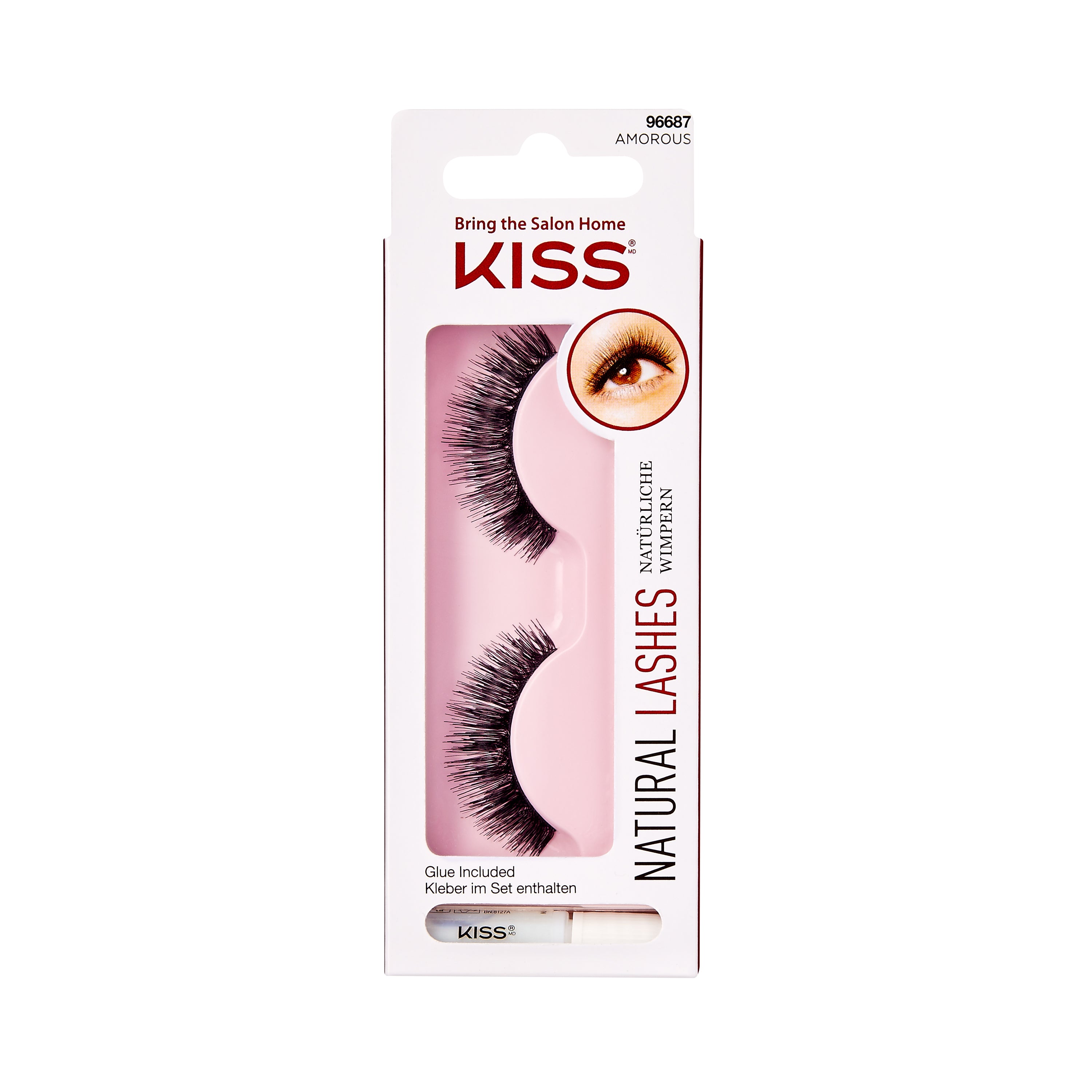 KISS Natural False Eyelashes, Style ‘Amorous’, 1 Pair & Lash Glue Net Wt. 1g (0.035.oz.)