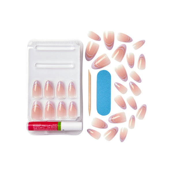 KISS Voguish Fantasy Press-On Nails, Pink, French Tips, Medium Almond, 31 Ct.