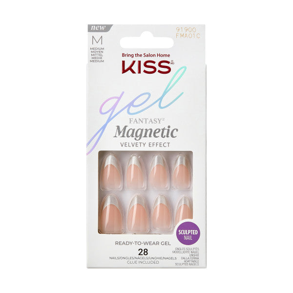 KISS Gel Fantasy Magnetic Press-On Nails, ‘North Coast’, Silver, Medium Almond, 31 Pieces