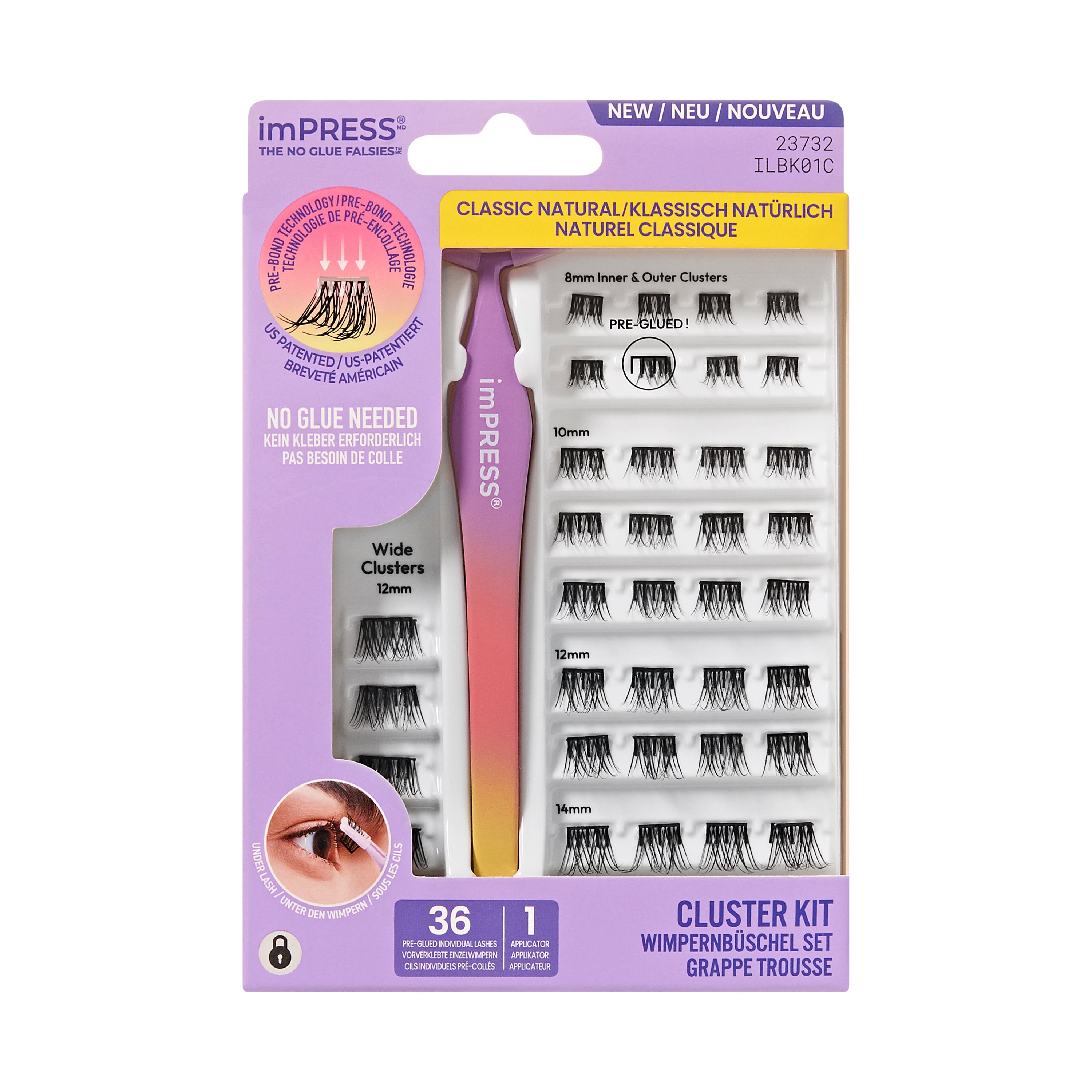 KISS imPRESS Falsies Press On Self Adhesive Eyelashes, Classic Natural, 36 Lash Clusters