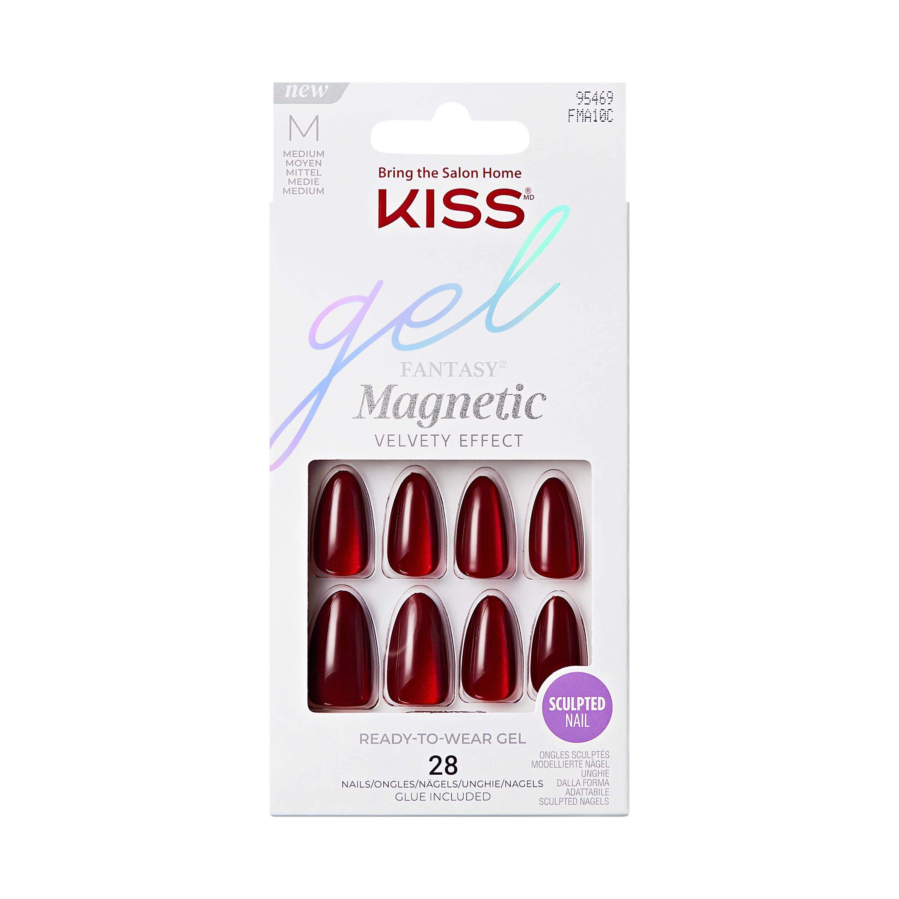 Paznokcie KISS Gel Fantasy Magnetic BeatBelles - Press-On, Kształt Migdałowy, Głęboka Czerwień