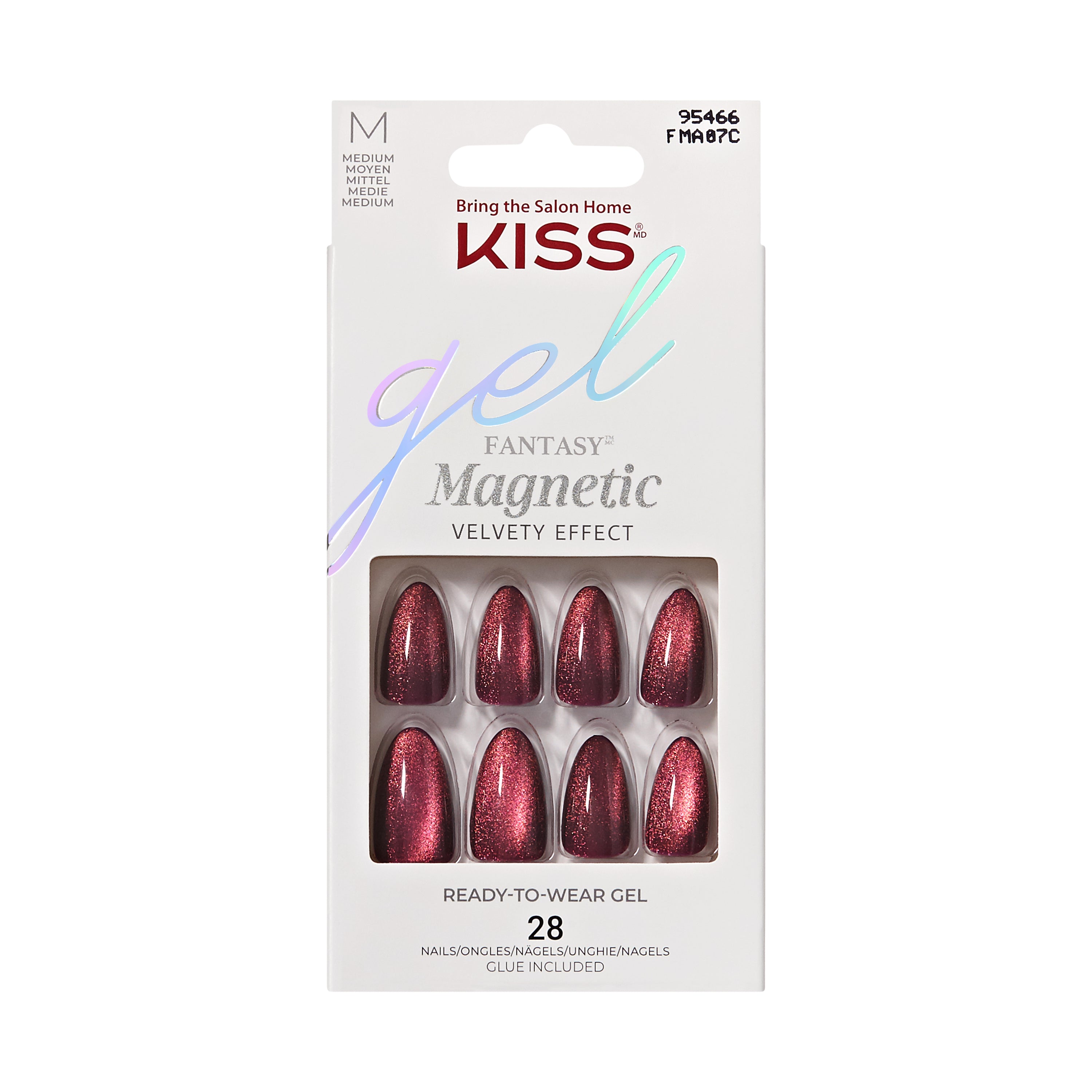 Paznokcie KISS Gel Fantasy Magnetic BeatBelles - Press-On, Kształt Migdałowy, Głęboka Czerwień