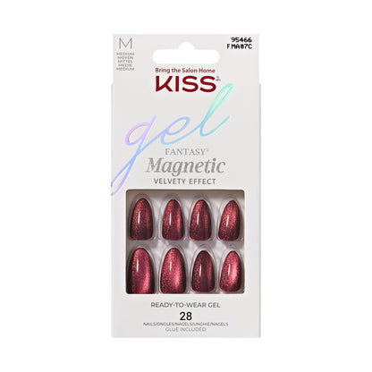 Paznokcie KISS Gel Fantasy Magnetic BeatBelles - Press-On, Kształt Migdałowy, Głęboka Czerwień