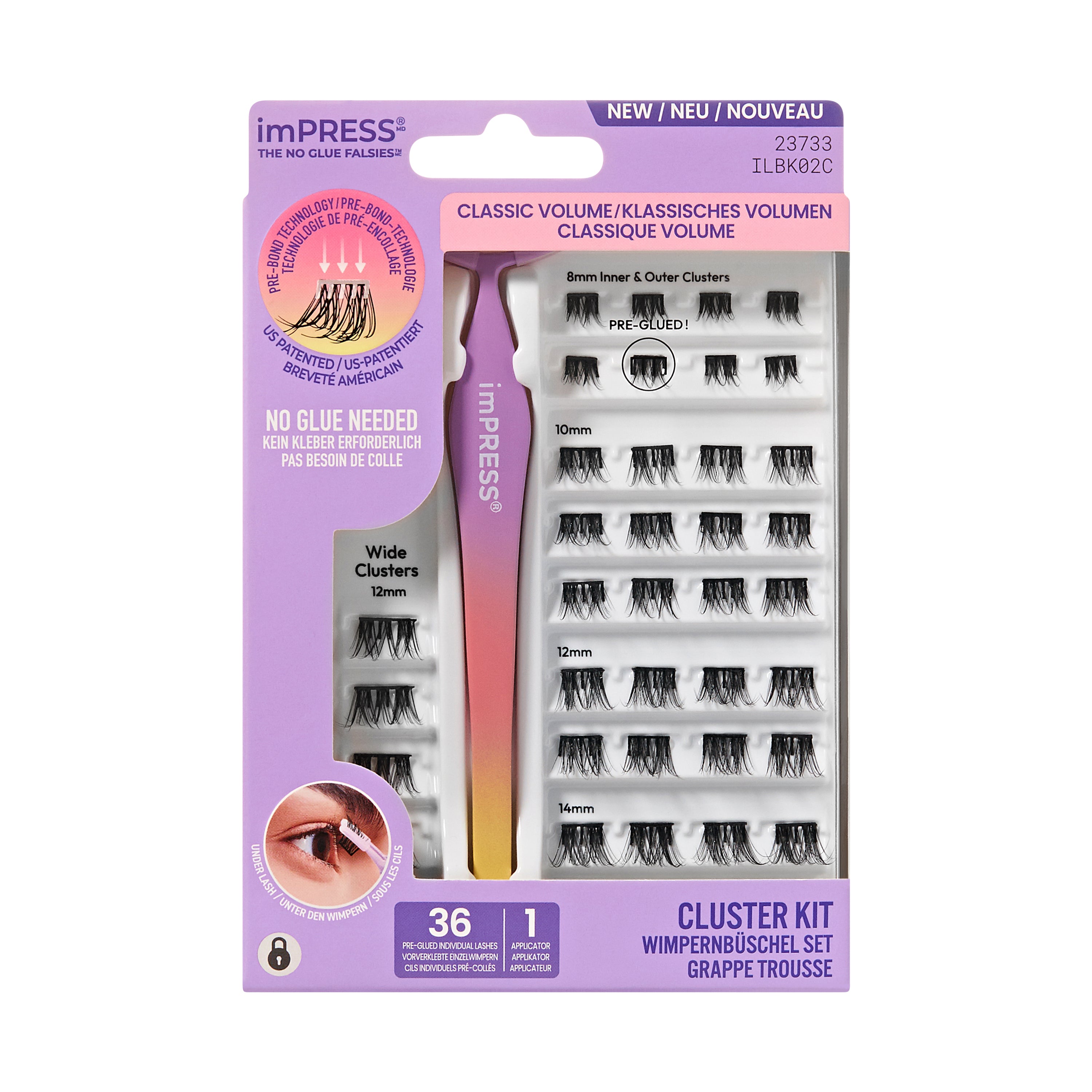 KISS imPRESS Falsies Press On Self Adhesive Eyelashes, Classic Volume, 36 Lash Clusters