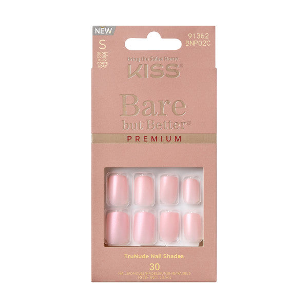 KISS Bare but Better Premium Press-On Nails, ‘Spicy’, Pink, Short Squoval, 33 Ct.
