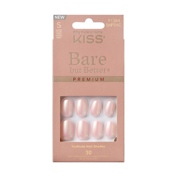 KISS Bare But Better, Press-On Nails, Mocha, Beige, Short Oval, 30ct