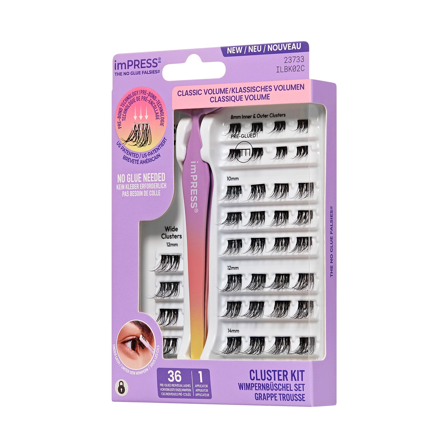 KISS imPRESS Falsies Press On Self Adhesive Eyelashes, Classic Volume, 36 Lash Clusters