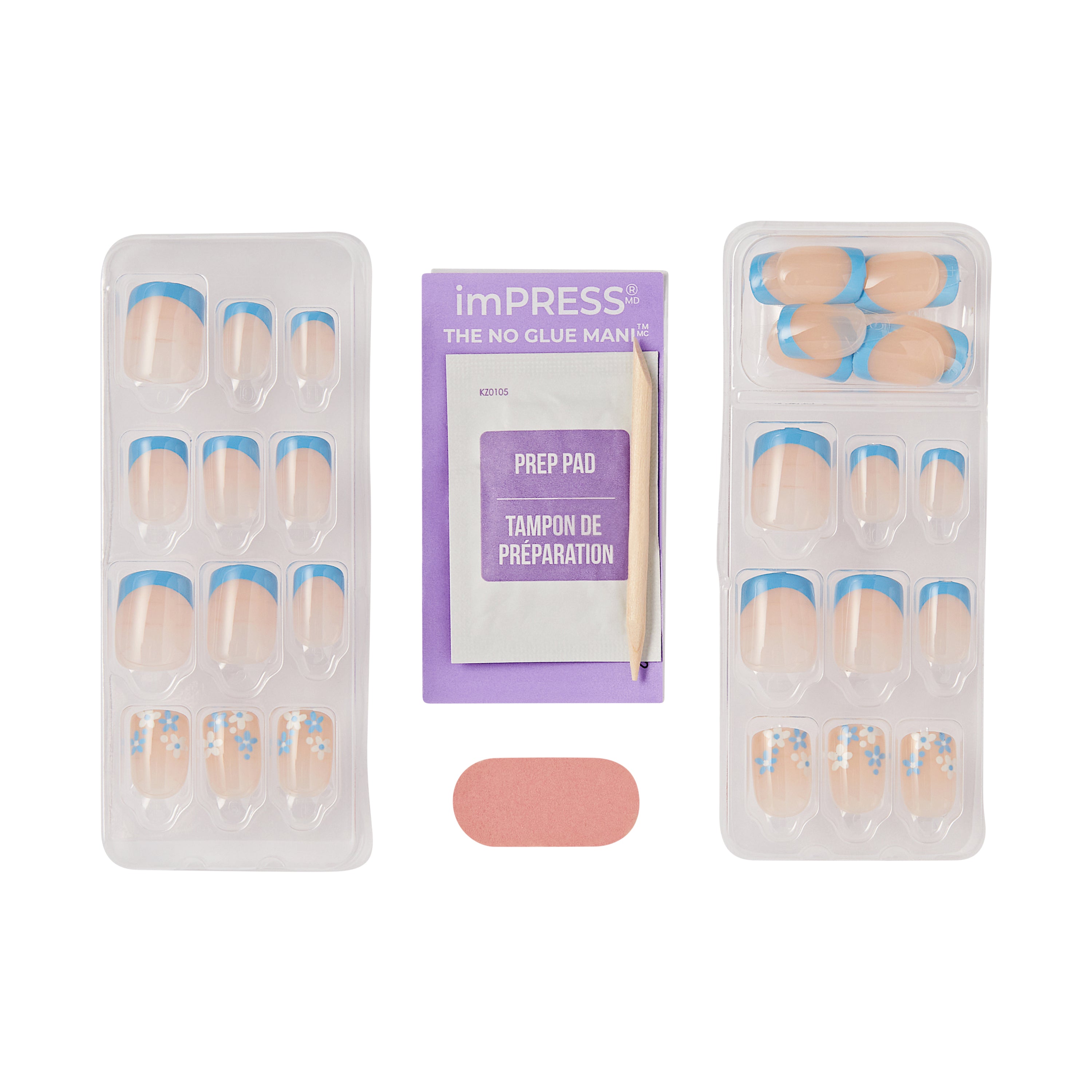 imPRESS Modern French Tip Press On Nails, No Glue Needed, Blue Tips, Short Square, 30 Ct.