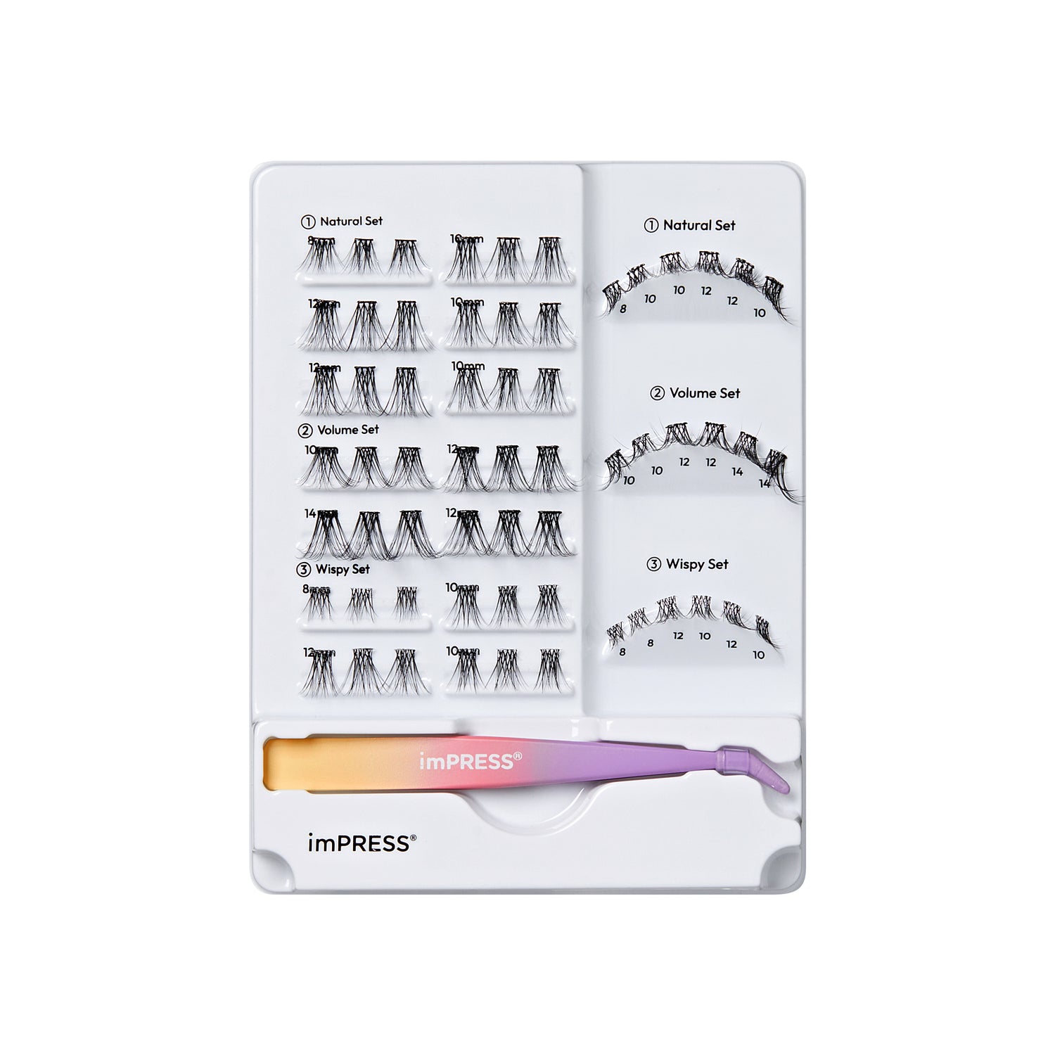 KISS imPRESS Pre-Glued Individual Lashes Kit, Self Adhesive Eyelashes, 60 Lash Clusters