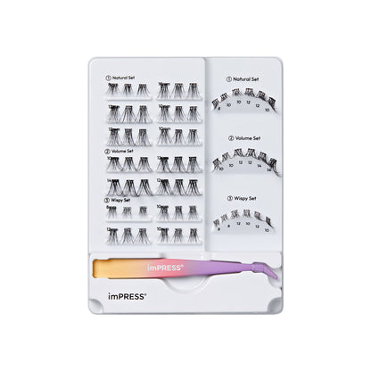 KISS imPRESS Pre-Glued Individual Lashes Kit, Self Adhesive Eyelashes, 60 Lash Clusters