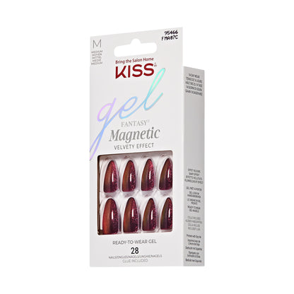 Paznokcie KISS Gel Fantasy Magnetic BeatBelles - Press-On, Kształt Migdałowy, Głęboka Czerwień