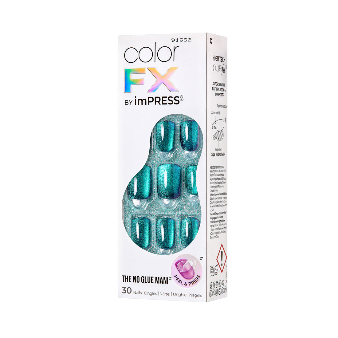 KISS imPRESS No Glue Mani Press On Nails, Color FX, Better Things, Green, Short Squoval, 30ct