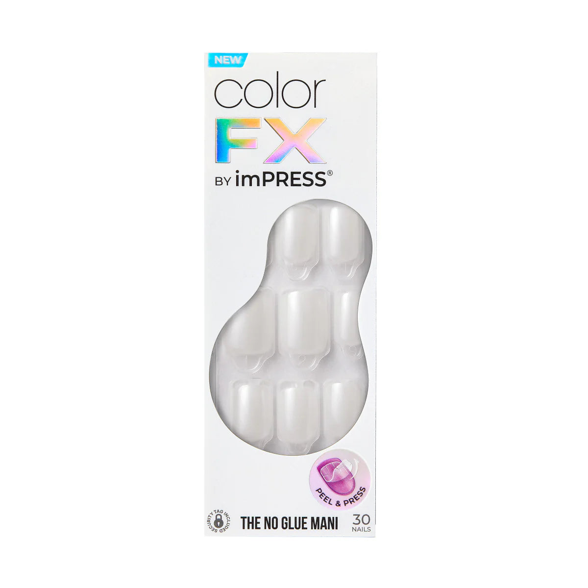 colorFX by imPRESS  Press-On Nails, No Glue Needed, White, Short Squoval, 33 Ct.