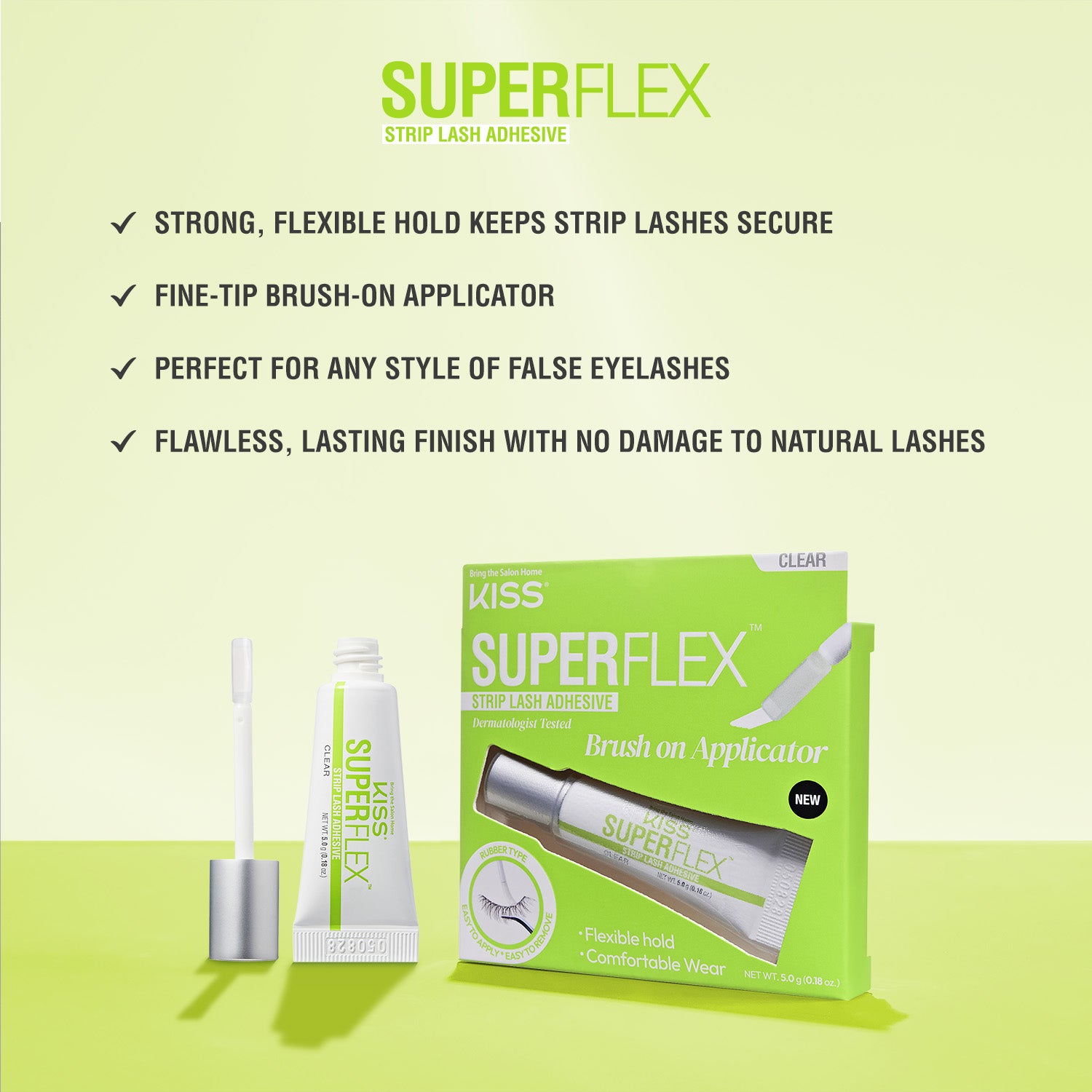 Kiss SuperFlex Latex Strip Lash Adhesive, Brush On, Clear, 5g (0.18 oz.)