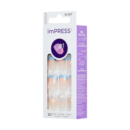 imPRESS Modern French Tip Press On Nails, No Glue Needed, Blue Tips, Short Square, 30 Ct.
