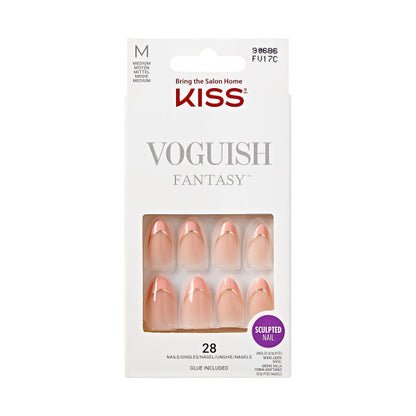 KISS Voguish Fantasy French Press-On Nails, Pink French Tips, Medium, Almond Shape, 31 Ct.