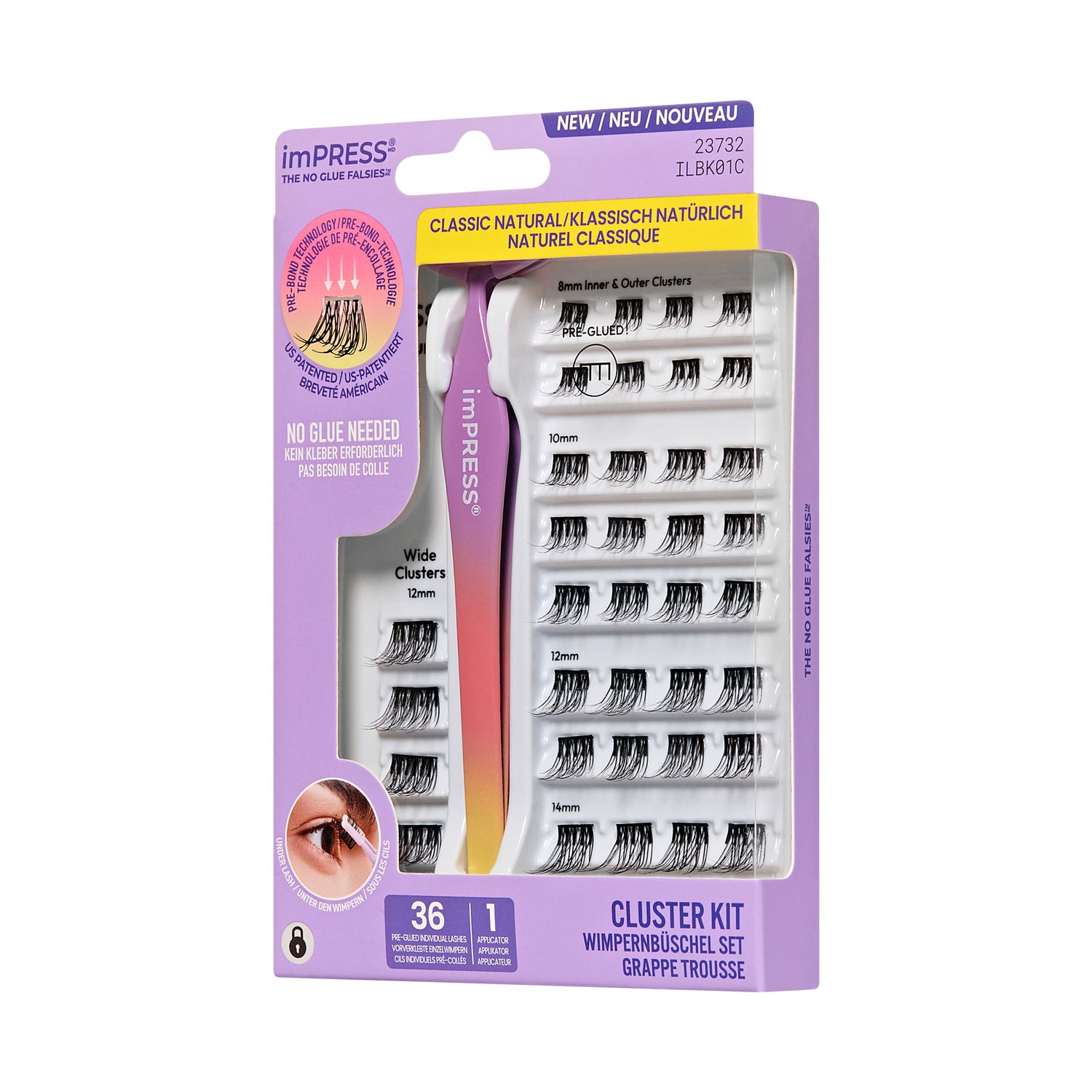 KISS imPRESS Falsies Press On Self Adhesive Eyelashes, Classic Natural, 36 Lash Clusters