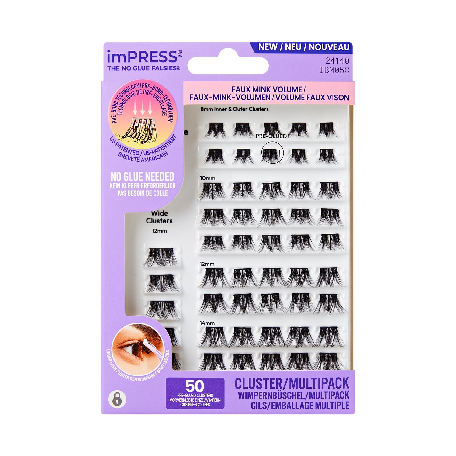KISS imPRESS Pre-Glued Lash Clusters Multipack, Faux Mink Volume, 50 Self Adhesive Eyelashes