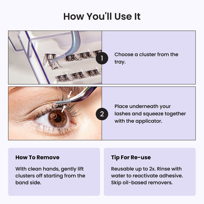 Rzęsy bondingowe samoprzylepne Impress Long Lasting Pre-Glued Lash Clusters zestaw Demi Wispy
