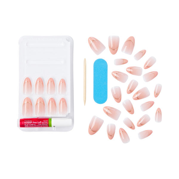 KISS Voguish Fantasy French Press-On Nails, Pink French Tips, Medium, Almond Shape, 31 Ct.