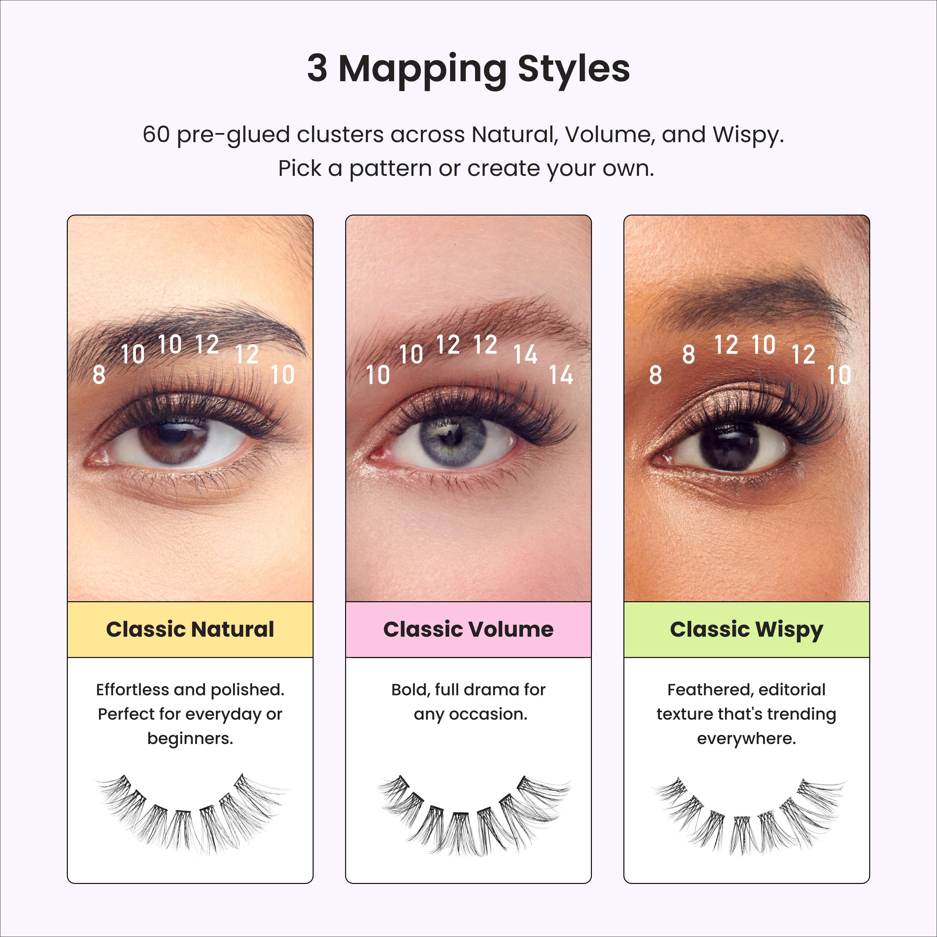 KISS imPRESS Pre-Glued Individual Lashes Kit, Self Adhesive Eyelashes, 60 Lash Clusters