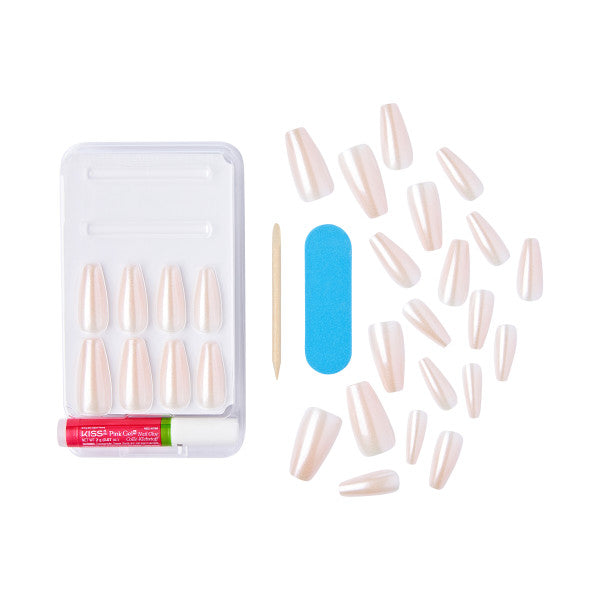 KISS Gel Fantasy Sculpted Press-On Nails, Pearl, Long Length, Coffin Shape, 31 Ct.